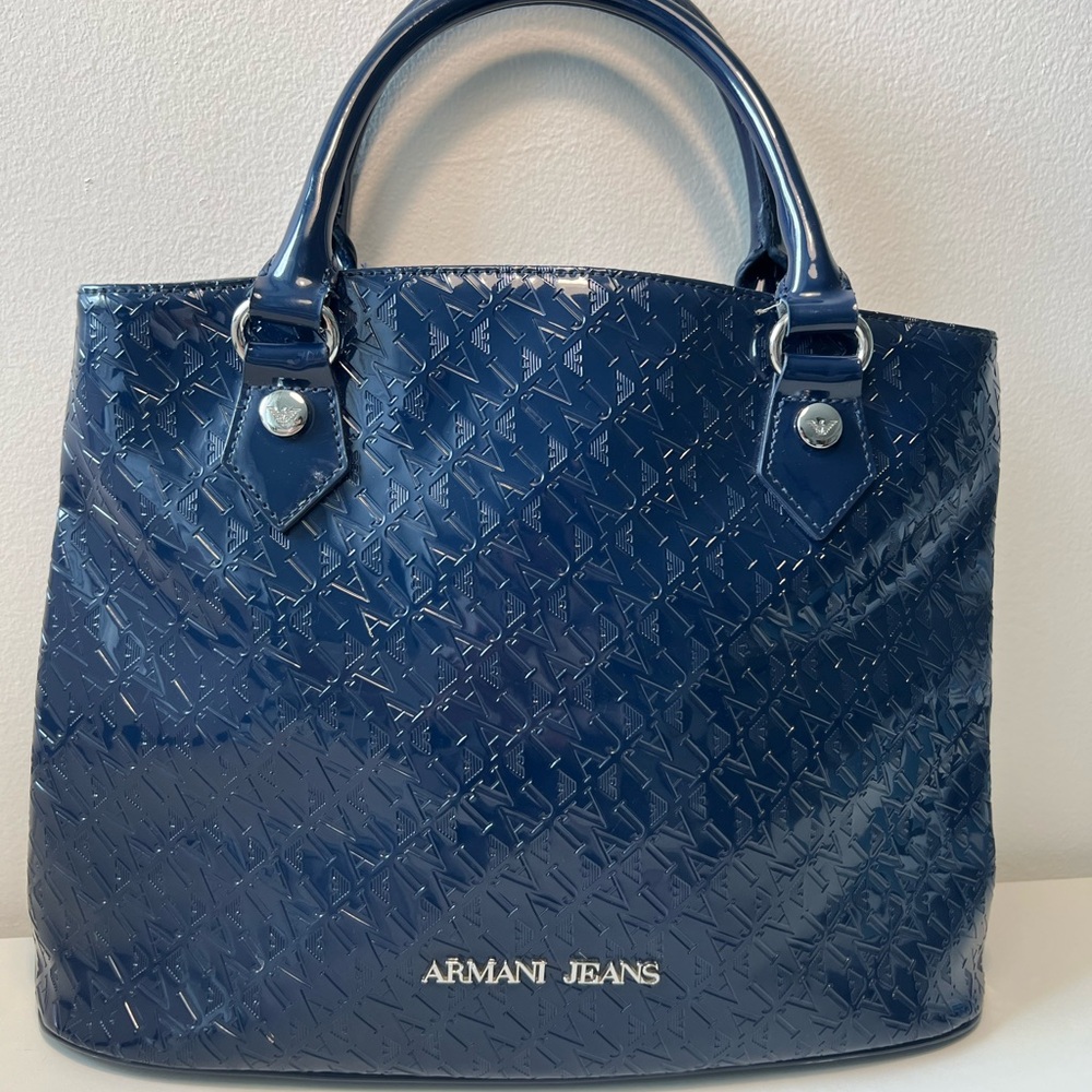 Armani Jeans Blue Quilted Tote Bag with chain attachment